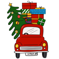 Santa Claus truck with gift box png