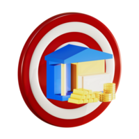 3D rendering of house with gold bar and coin stack png