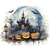 AI generated Watercolor Halloween illustration on white background. AI Generated photo