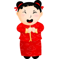 Baby girls in Chinese New Year festival red costumes draw paint illustration cute design png