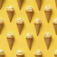 AI generated Ice Cream pattern on yellow background, top view. AI Generated photo