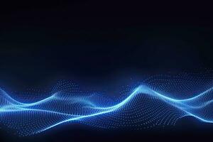 AI generated Dynamic blue particle wave. Abstract sound visualization. Digital structure of the wave flow of luminous particles. AI Generated. photo