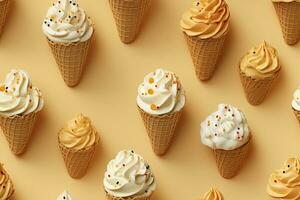 AI generated Incorporate a variety of waffle cones with different ice cream flavors. AI Generated photo