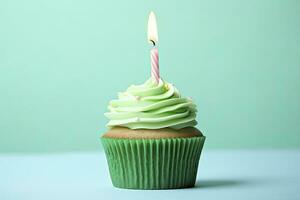 AI generated Happy Birthday Cupcake with Candle. AI Generated photo