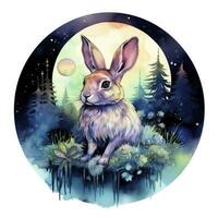 AI generated Watercolor Rabbit and Glowing Moon for T-shirt Design. AI Generated photo