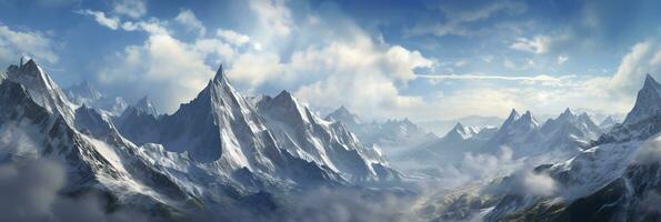 AI generated The beauty of a majestic and snow capped mountain range, with rugged peaks, AI Generative photo