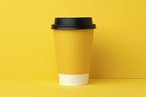 AI generated Blank coffee cup isolated on yellow background. AI Generated photo