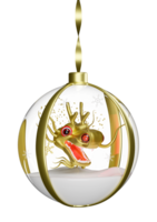 3d snö boll, ornament glas transparent med guld drake huvud, kinesisk ny år 2024 Stenbocken. 3d framställa illustration png
