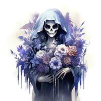 AI generated A stunning ghost holding flower bouquet and enjoying the festivities of Halloween,  AI Generated photo