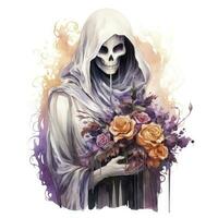 AI generated A stunning ghost holding flower bouquet and enjoying the festivities of Halloween,  AI Generated photo