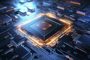 AI generated Futuristic central processor unit. Powerful Quantum CPU motherboard. AI Generated photo