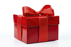 AI generated Gift box with red ribbon isolated on white background. AI Generated photo
