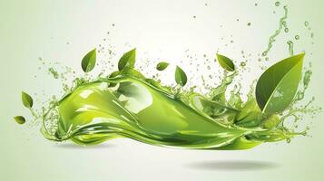 AI generated Green herbal tea wave splash with leaves flow. AI Generated photo