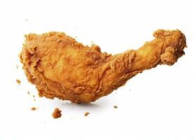 ai generado frito pollo pierna que cae en el aire aislado en un blanco antecedentes. ai generado. foto