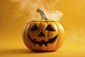 AI generated Halloween pumpkin with steam. AI Generated photo