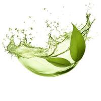 AI generated Green herbal tea wave splash with leaves flow. AI Generated photo