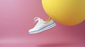 AI generated Flying trendy sneakers on creative colorful background, Stylish fashionable concept. AI Generated photo