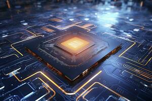 AI generated Futuristic central processor unit. Powerful Quantum CPU motherboard. AI Generated photo