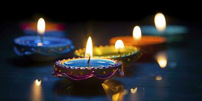 AI generated Happy Diwali. Diya oil lamps were lit during the celebration. AI Generated photo