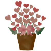 Red and pink heart in flower pot for decoration. png