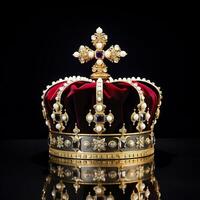 AI generated The Royal Coronation Crown Isolated on a Black Background. Generative AI photo