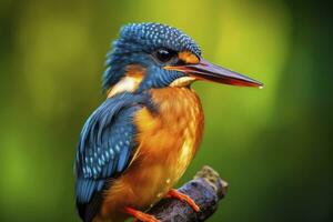 AI generated Kingfisher sitting on the tree branch. AI Generated photo