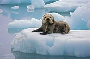 AI generated Sea Otter on Ice. AI Generated photo