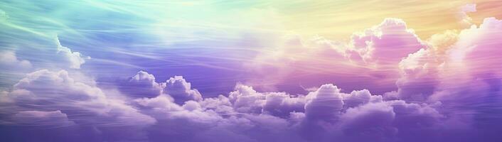 Rainbow sky with fluffy clouds. Multicolored toned sky. AI Generated. photo