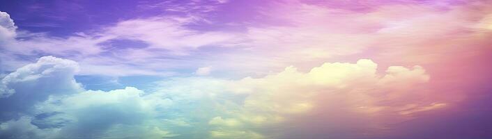 Rainbow sky with fluffy clouds. Multicolored toned sky. AI Generated. photo