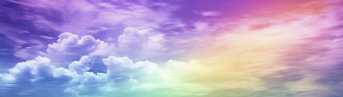 Rainbow sky with fluffy clouds. Multicolored toned sky. AI Generated. photo