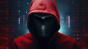 Binary Intrigue. Anonymous robotic hacker. Concept of hacking. AI Generated photo