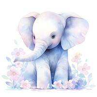 AI generated Watercolor Baby Elephant. AI Generated photo