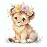 AI generated Watercolor Baby Lion. AI Generated photo