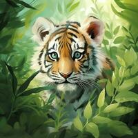 AI generated Watercolor Tiger for kids. AI Generated photo