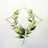 AI generated Watercolor geometry shape wreath with green leaf. AI Generated photo