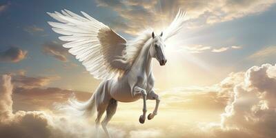 AI generated A white horse with wings. AI Generated photo