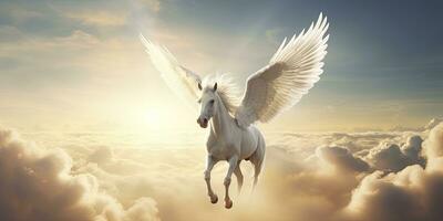 ai generado un blanco caballo con alas. ai generado foto