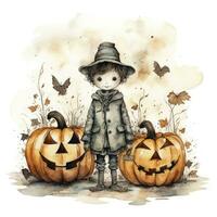 AI generated Watercolor Halloween illustration on white background. AI Generated photo