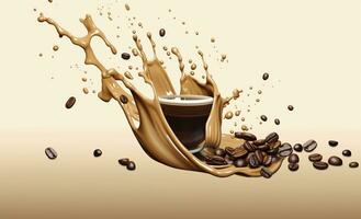 AI generated hot liquid coffee splash with Coffee Bean falling, 3d illustration. AI Generated photo