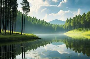 AI generated Beatiful nature lake and forest.AI Generated. photo