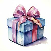 AI generated Watercolor birthday present with bow isolated on white background.  AI Generated photo