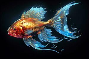 AI generated 3d rendering. fish on black background. Generative AI photo