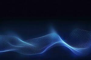AI generated Dynamic blue particle wave. Abstract sound visualization. Digital structure of the wave flow of luminous particles. AI Generated. photo