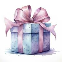 AI generated Watercolor birthday present with bow isolated on white background.  AI Generated photo