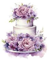 AI generated Watercolor wedding cake isolated on white background.  AI Generated photo