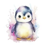 AI generated Watercolor fantasy Baby Penguin clip art isolated white background. AI Generated photo