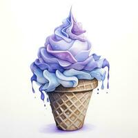 AI generated Watercolor ice cream in a waffle cone. AI Generated photo