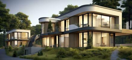 AI generated Beautiful Houses of Modern Architecture. Generative AI photo