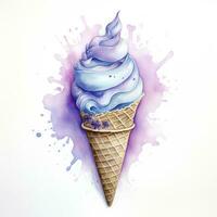 AI generated Watercolor ice cream in a waffle cone. AI Generated photo