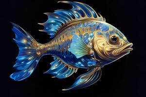 AI generated 3d rendering. fish on black background. Generative AI photo